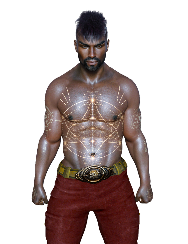 Image of warrior with glowing tattoos