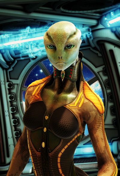 Image of a female alien in a spaceship