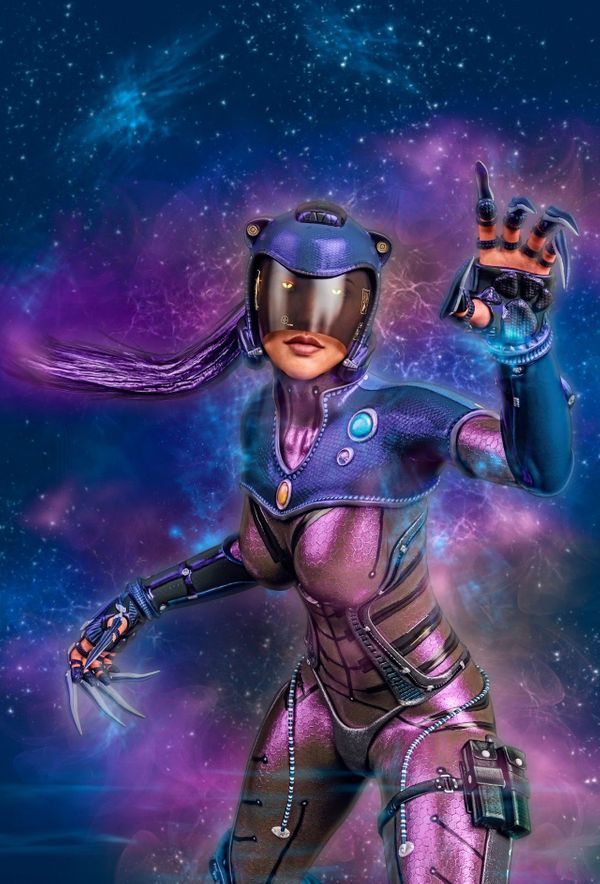 Image of a woman in a helmet with claws