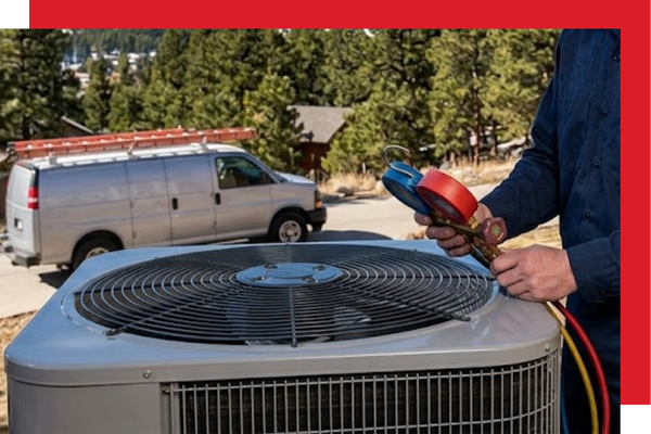 technician running diagnostic on AC unit 