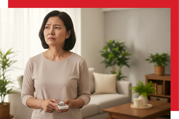 woman holds a mini split remote for a wall unit that isn't turning on 