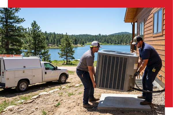 Technician lifting a HVAC unit 