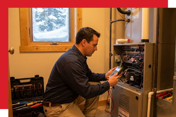 Technician working on furnace 