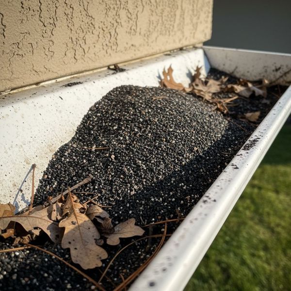 Asphalt granules from shingles collecting in a home's gutter system
