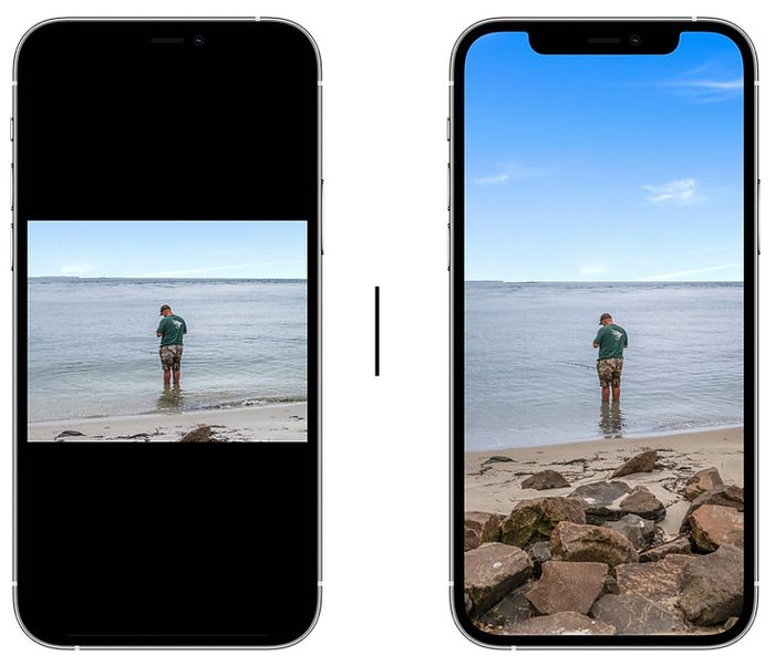 two phone screens showing the difference between horizontal and vertical video