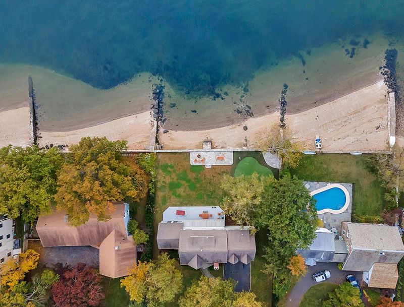 Aerial shot of house on coast