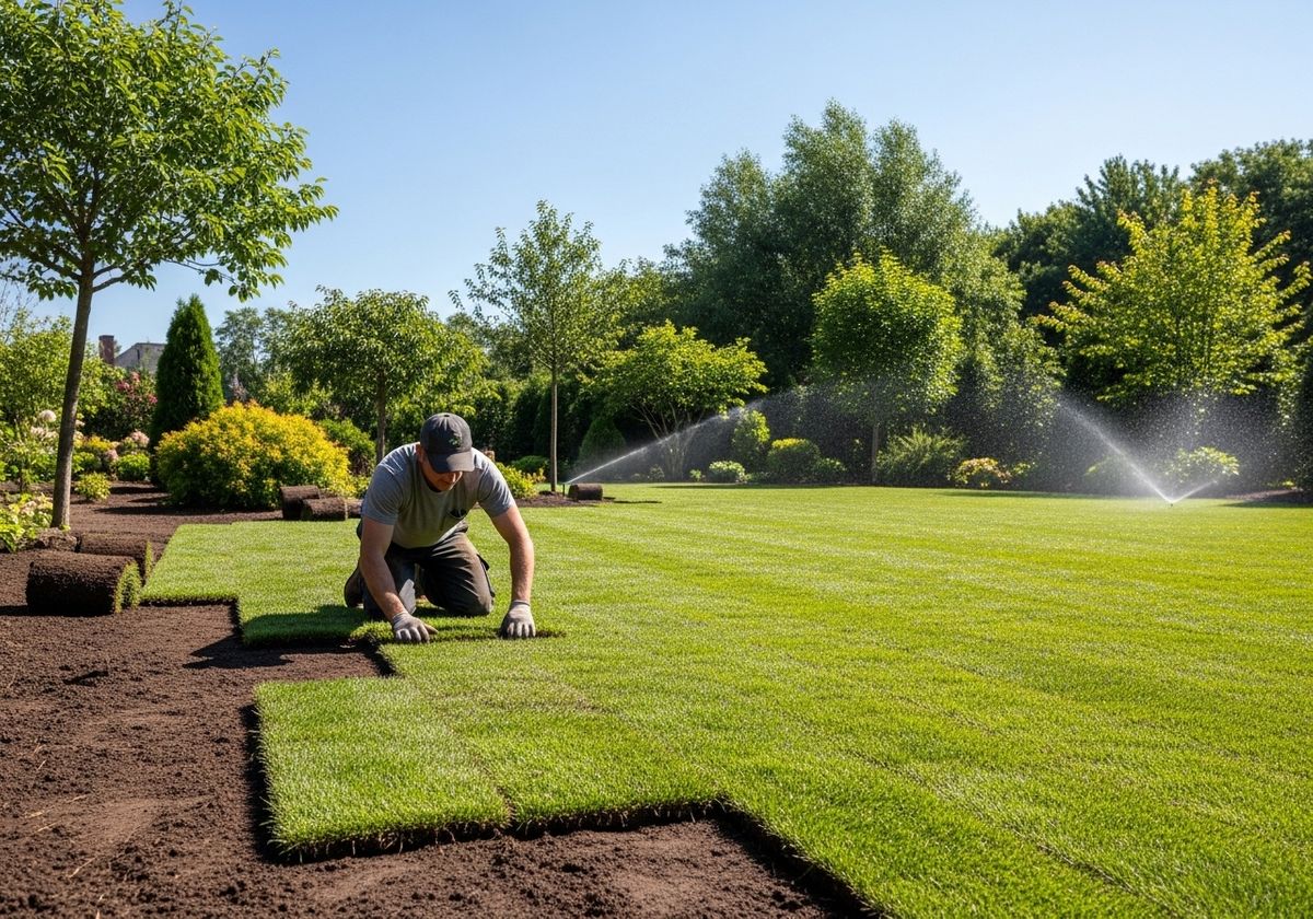 Laying Sod in a Lush Green Yard