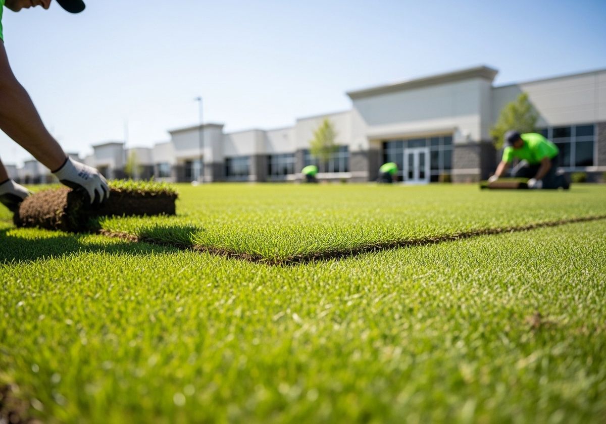 Laying sod on a lawn