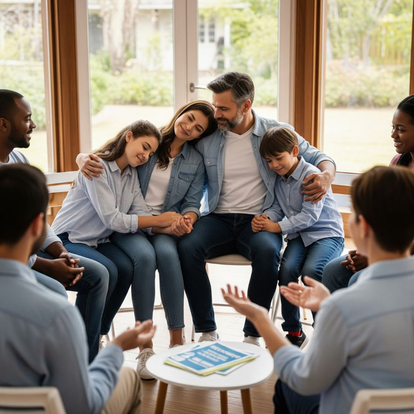 A family finding healing and support through addiction recovery services.