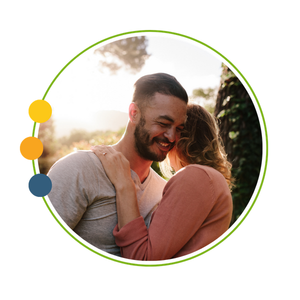 happy couple hugging