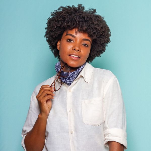 image of a woman with shorter curly hair image of a woman with shorter curly hair