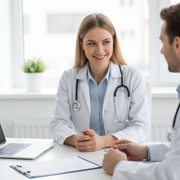 female doctor conversing with her colleague  