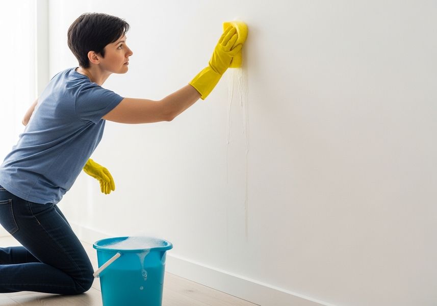 person wiping down their walls to clean them person wiping down their walls to clean them