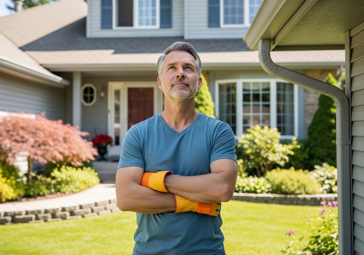 homeowner trying to decide if they want to clean the gutters