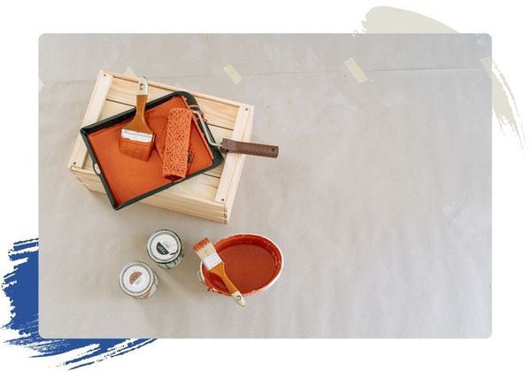 overhead shot of paint supplies