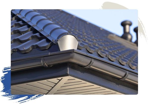 close up of a gutter on a home