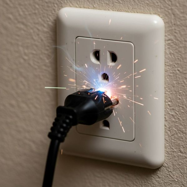 an electrical outlet with a small spark