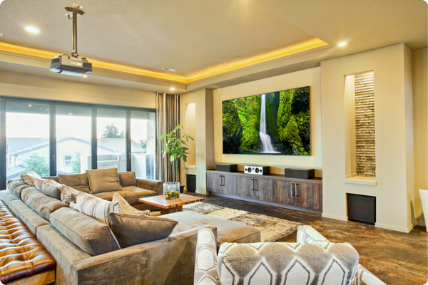 a home theater setup with a projector