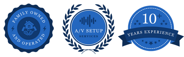 Badge 1: Family Owned and Operated Badge 2: A/V Setup Services Badge 3: 10+ years experience Badge 1: Family Owned and Operated Badge 2: A/V Setup Services Badge 3: 10+ years experience