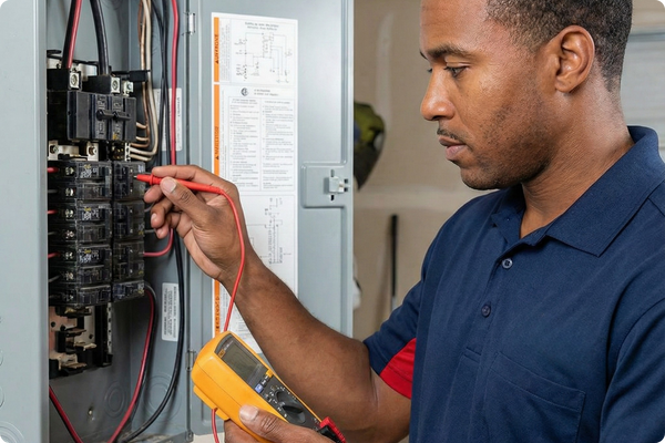 electrician testing a breaker 