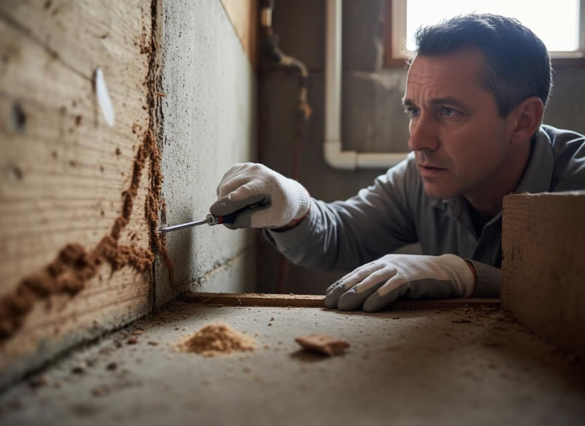 Man Inspecting Wall for Termite Damage