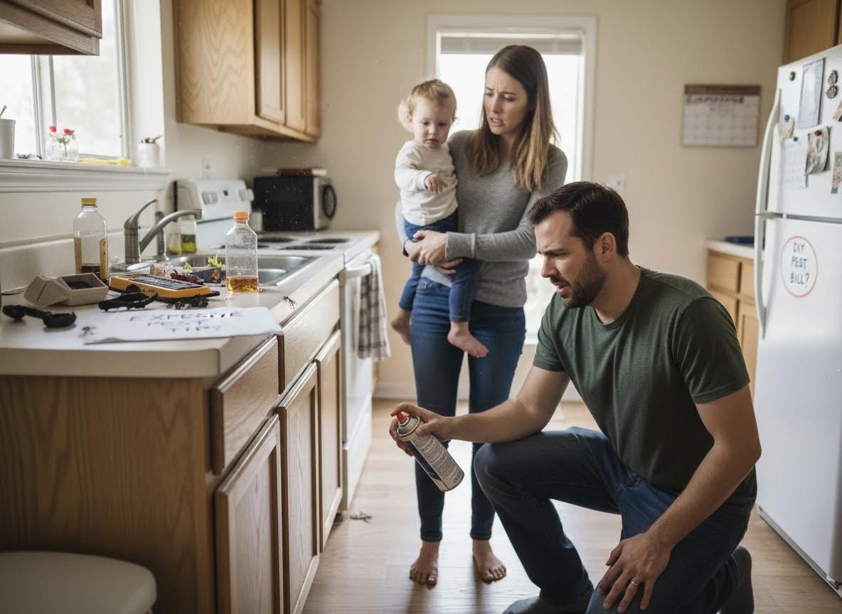Family battling a pest infestation in their kitchen