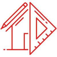 a pencil a triangle protractor and home exterior icon