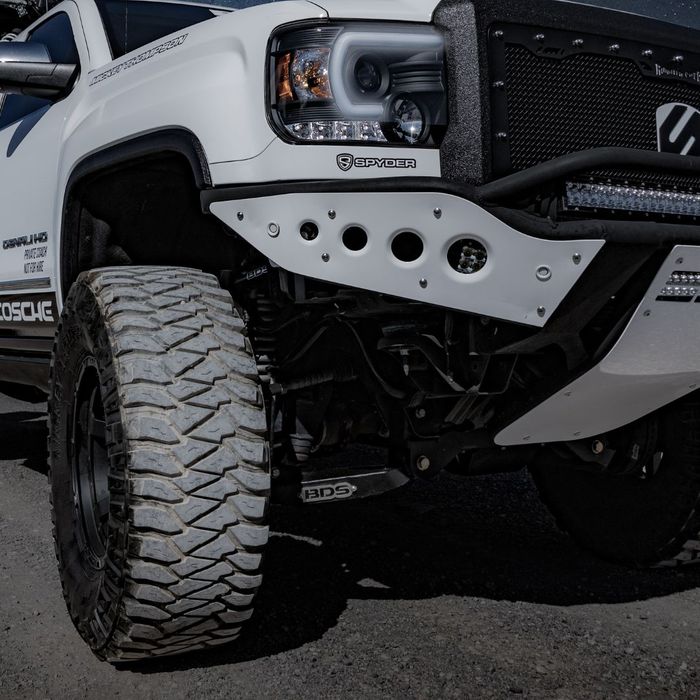 Front left tire of a white truck