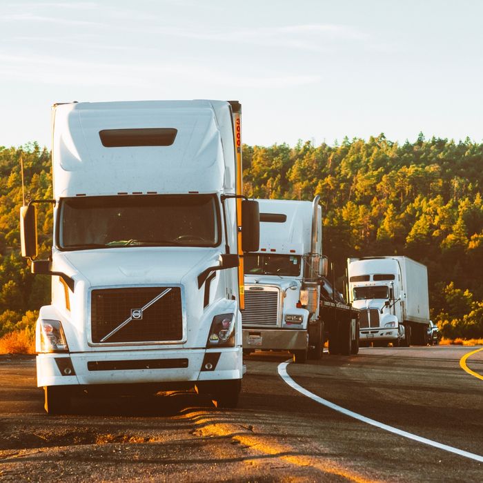 Three trailers on the road