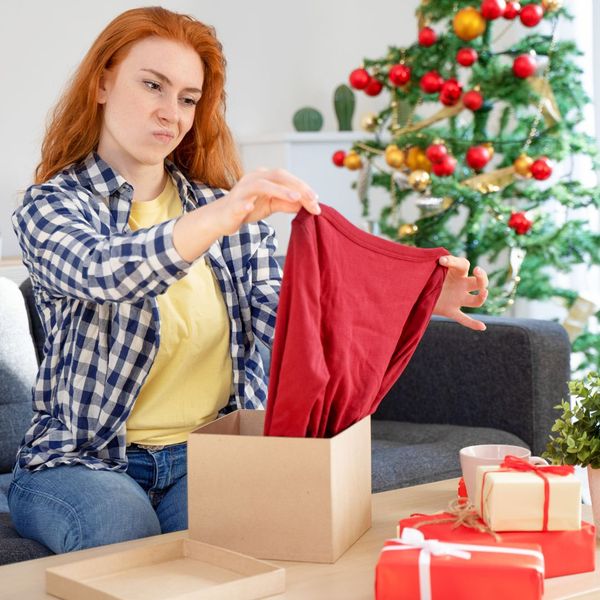 woman looking at a shirt