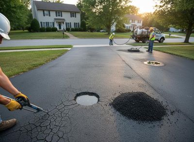Asphalt driveway repair in progress