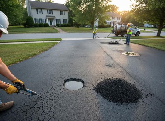 Asphalt driveway repair in progress