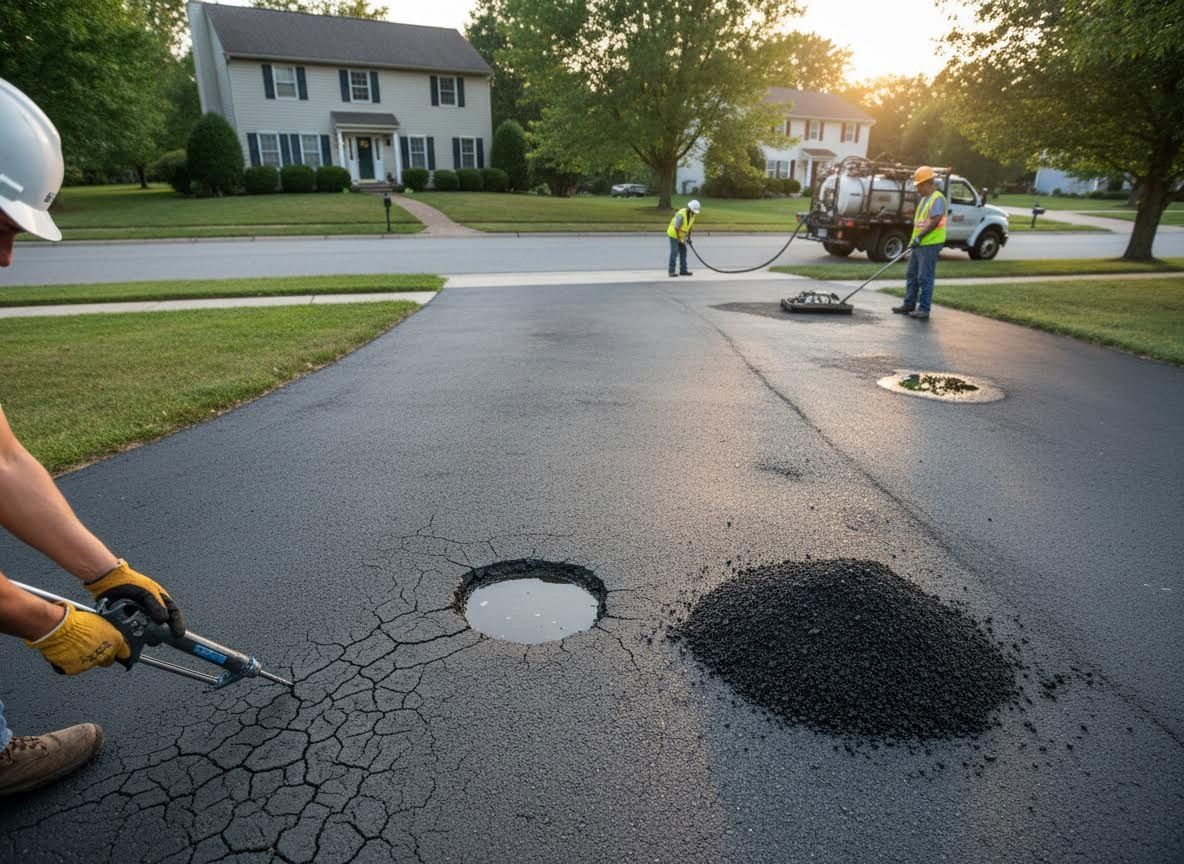 Asphalt driveway repair in progress