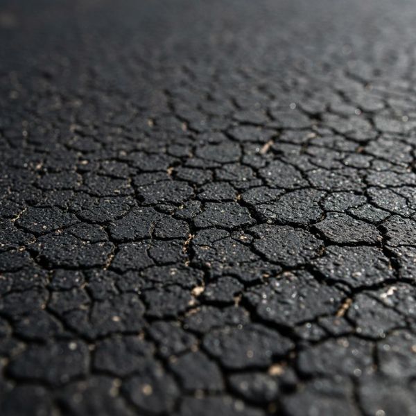 A close-up shot of a section of asphalt pavement showing signs of damage, such as shallow, wide cracks and possibly some light flaking. The texture looks brittle and distressed, suggesting degradation from improper curing or exposure to extreme temperatures, indicating a poor sealcoating outcome. A close-up shot of a section of asphalt pavement showing signs of damage, such as shallow, wide cracks and possibly some light flaking. The texture looks brittle and distressed, suggesting degradation from improper curing or exposure to extreme temperature