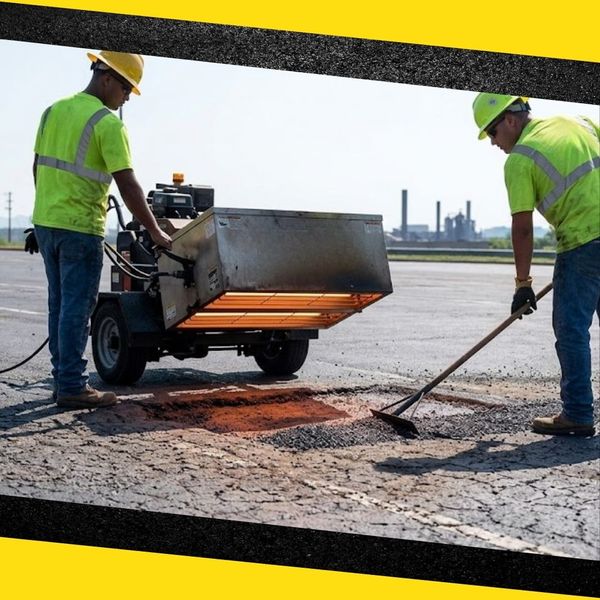 specialized infrared heater patch machine is applied to a defined pothole i