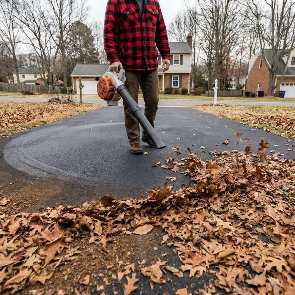 blowing leaves off driveway