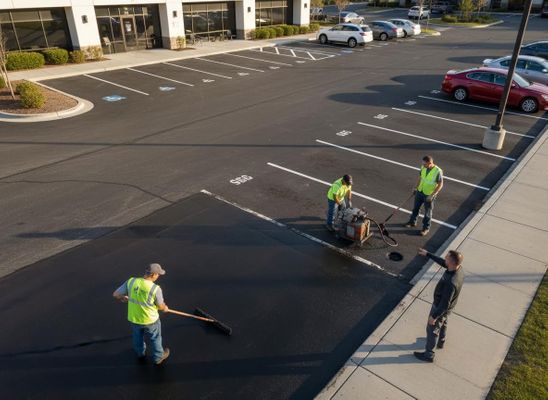 Parking Lot Asphalt Sealing and Repair Crew