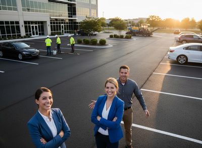 Business professionals in a newly paved parking lot