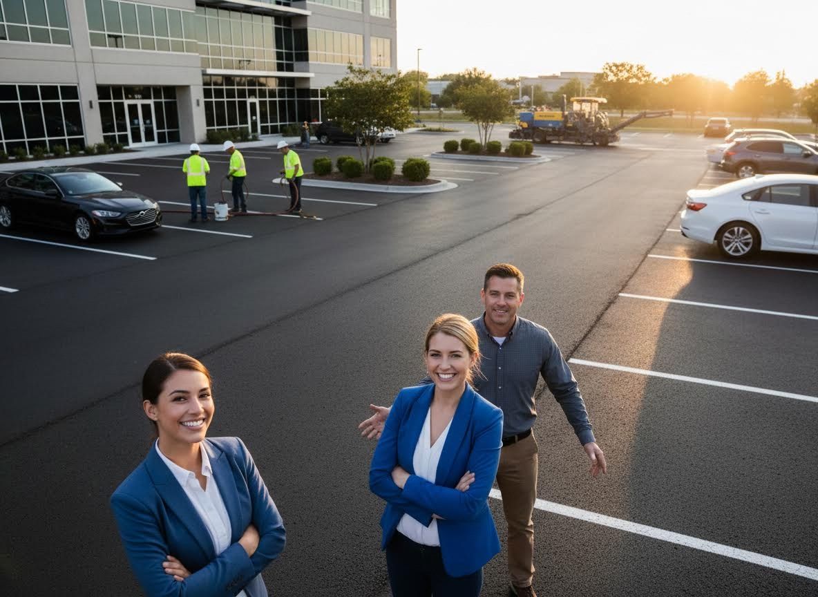Business professionals in a newly paved parking lot