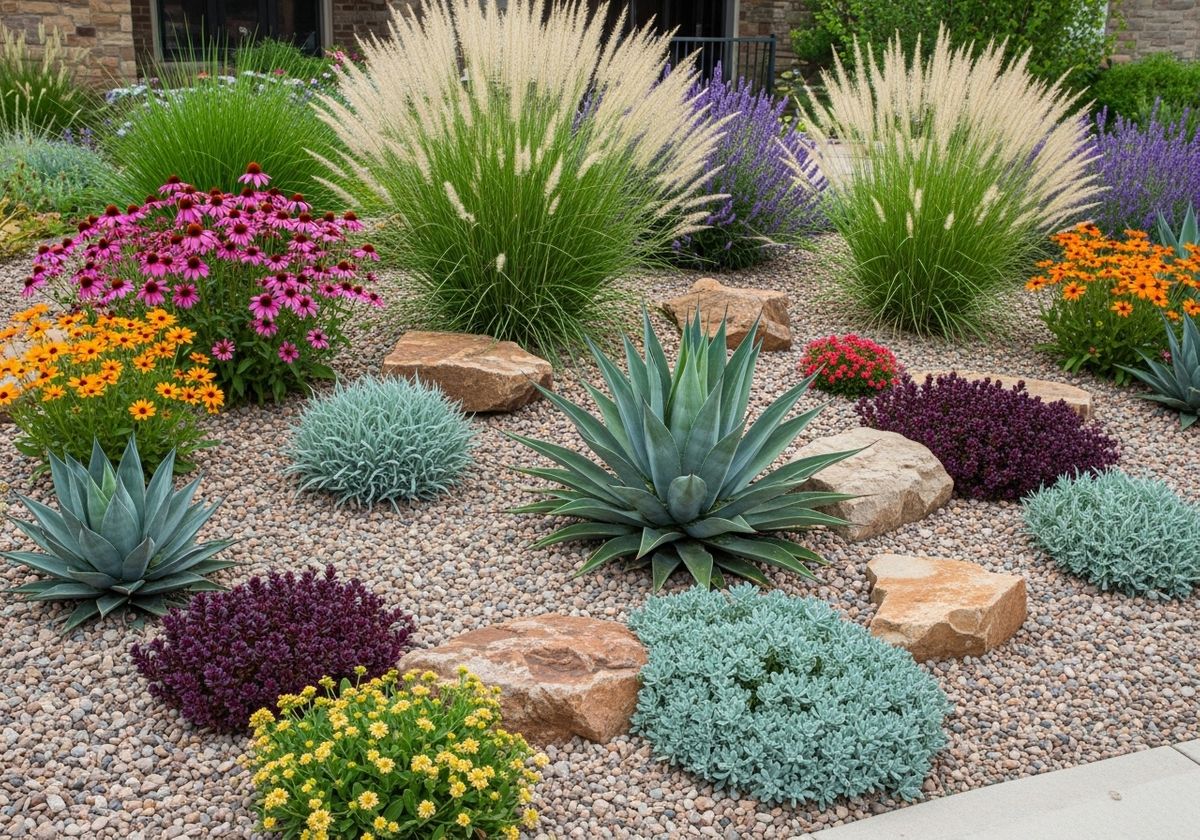 Xeriscape Garden with Colorful Plants and Rocks