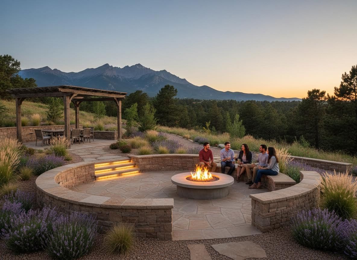 Outdoor Patio with Fire Pit, Pergola, and Mountain Views