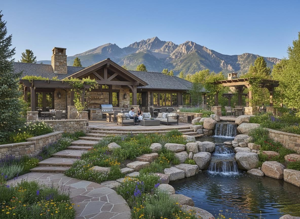 Luxury Mountain Home with Outdoor Living and Waterfall