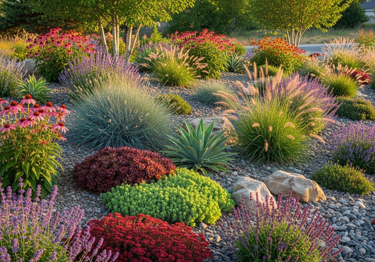 Vibrant Rock Garden with Diverse Plants