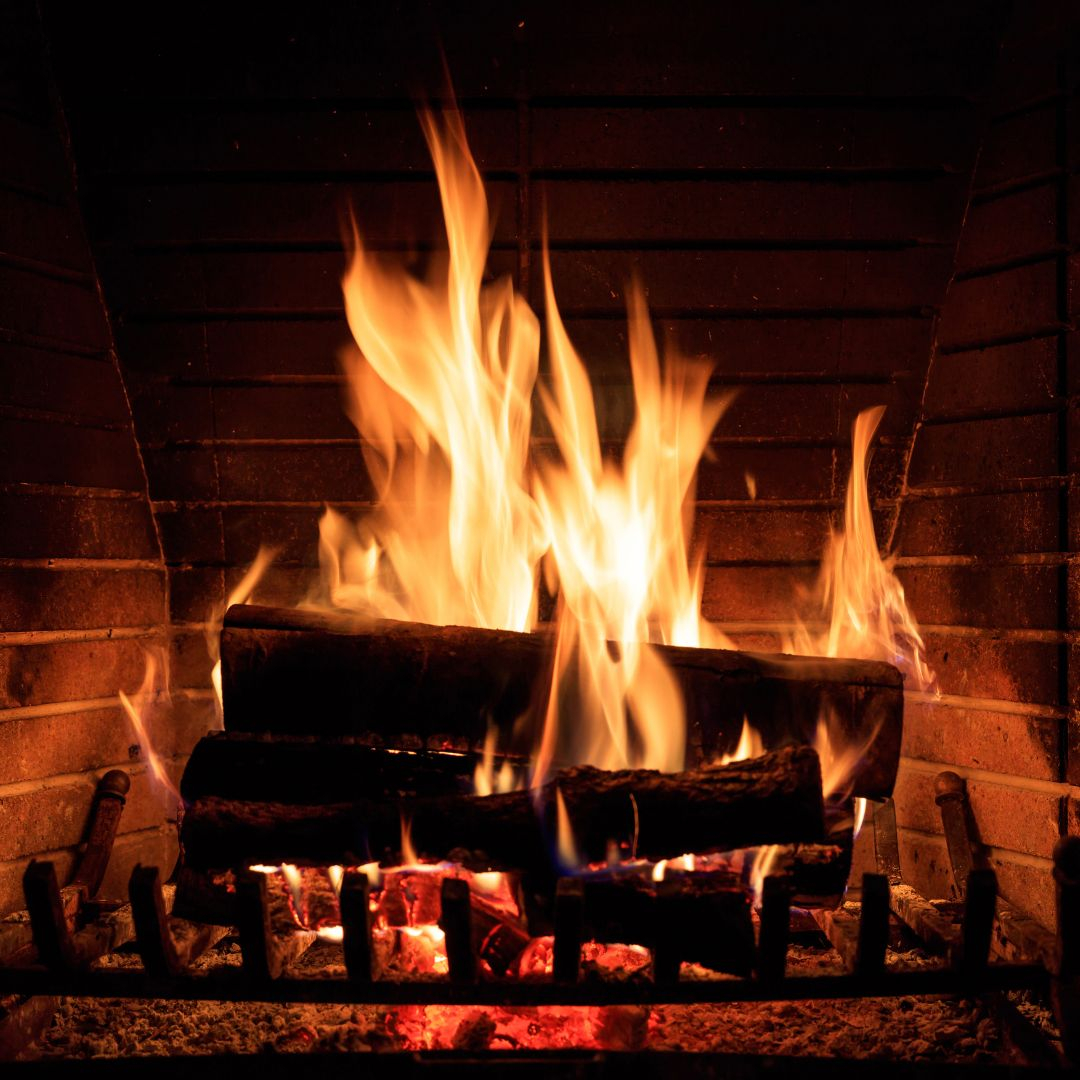Wood-burning fireplace in a residential home