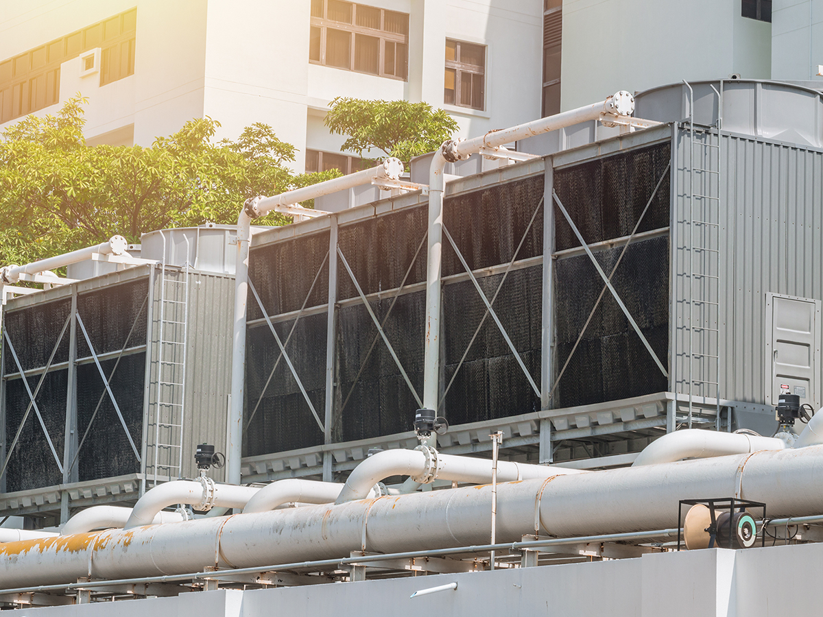 Large commercial air filtration system on building
