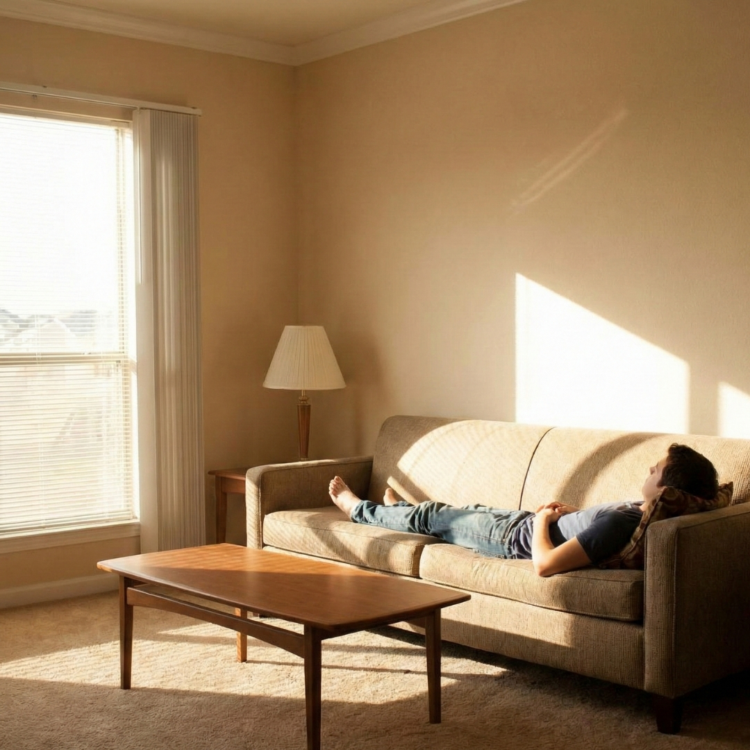 person relaxing on a sofa