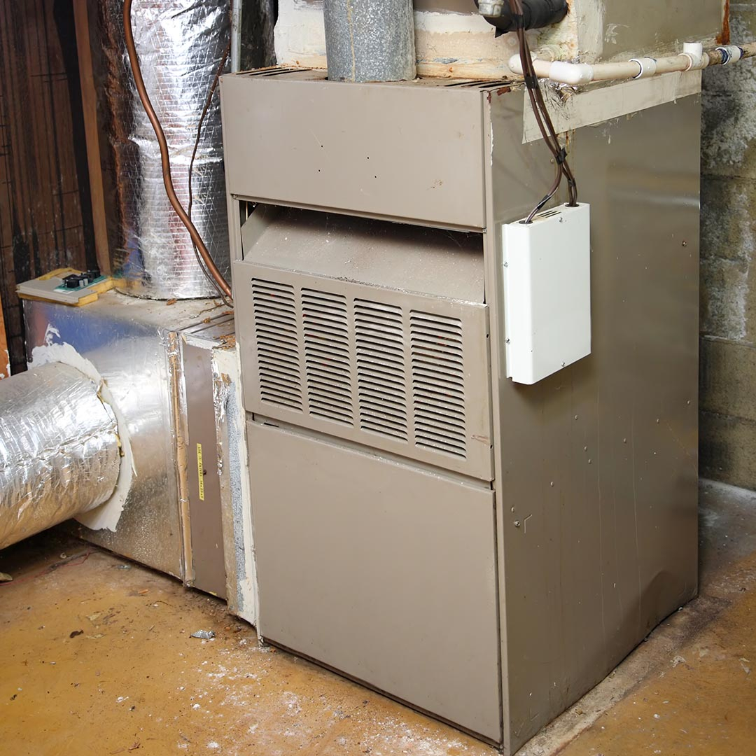 furnace in a basement