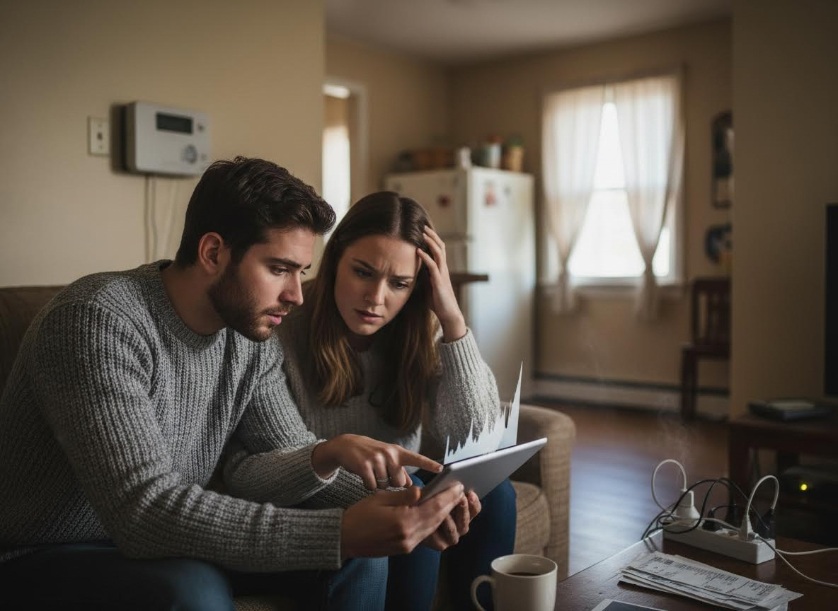 Couple reviewing finances with concern