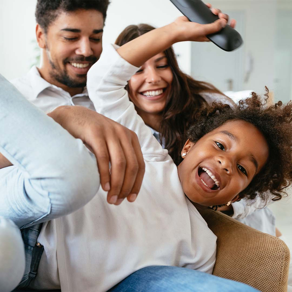 happy comfortable family in home