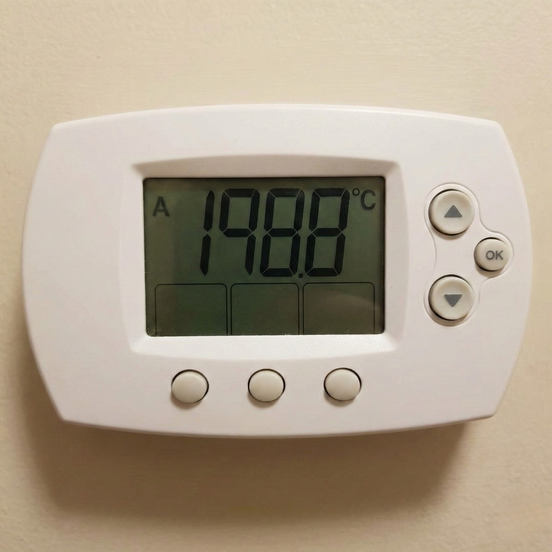 digital thermostat on a wall